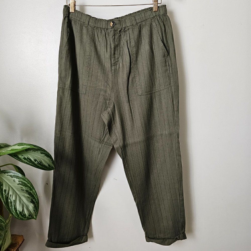 EUC NEW DIRECTIONS DARK OLIVE GREEN TEXTURED STRIPED SOFT PANTS SIZE L